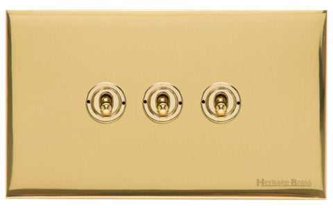 Windsor Range Polished Brass Switches & Sockets, WN1 - 3 Gang Toggle Switch by Heritage Brass By M-Marcus