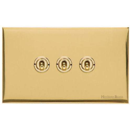 Windsor Range Polished Brass Switches & Sockets, WN1 - 3 Gang Toggle Switch by Heritage Brass By M-Marcus