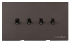 Windsor Range Matt Bronze Switches & Sockets, WN9 - 4 Gang Stockholm Toggle by Heritage Brass By M-Marcus