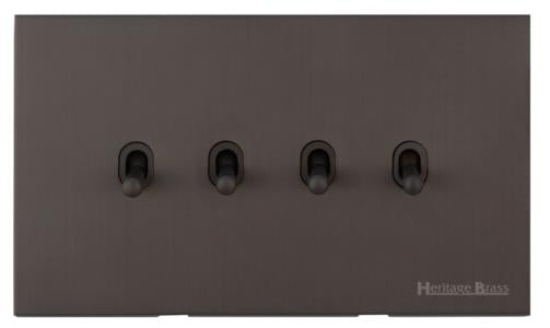 Windsor Range Matt Bronze Switches & Sockets, WN9 - 4 Gang Stockholm Toggle by Heritage Brass By M-Marcus