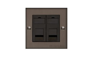 Heritage Brass Stylist Bronze Low Profile Plate - Square Edge - 2 Gang RJ45