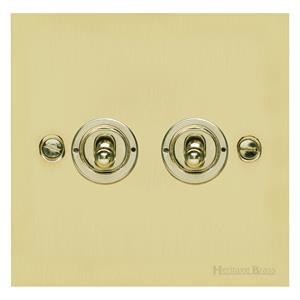 Richmond Elite Range Satin Brass Switches & Sockets, LP44 - 2 Gang Toggle Switch by Heritage Brass By M-Marcus