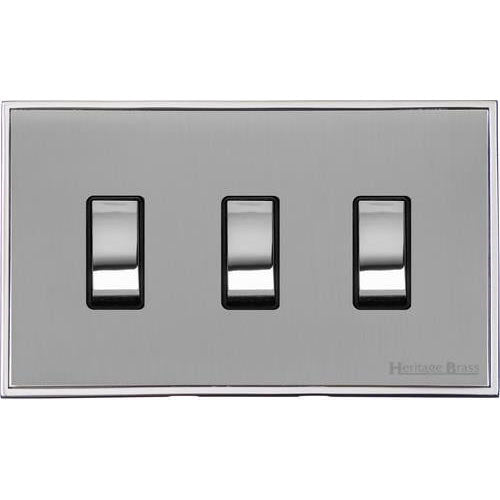 Executive Range-Polished Chrome-3 Gang 10 Amp Switch (Double Plate)