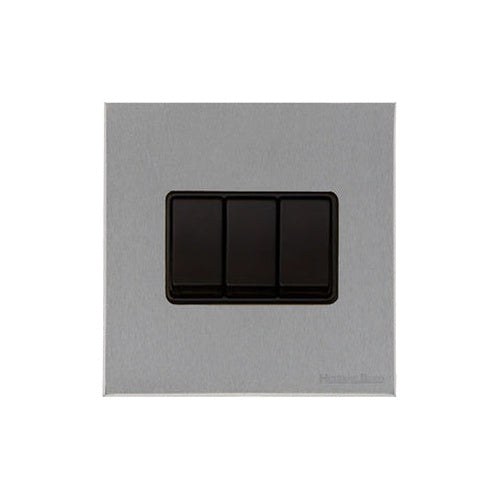 Windsor Range Satin Chrome Silk Switches & Sockets, WN35 - 3 Gang Rocker Switch by Heritage Brass By M-Marcus