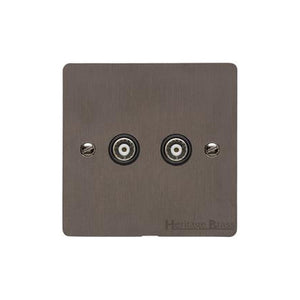 Heritage Brass Stylist Bronze Flat Plate - Round Edge - 2 Gang TV Coaxial Socket - Type L9 by Heritage Brass By M-Marcus