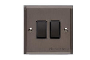 Elite Stepped Plate Range Matt Bronze Switches & Sockets, S09 - 2 Gang Rocker Switch by Heritage Brass By M-Marcus