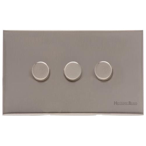 Windsor Range Satin Nickel Switches & Sockets, WN5 - 3 Gang TED Dimmer (Compatible with LED Lamps) by Heritage Brass By M-Marcus