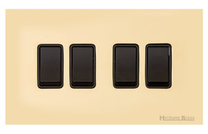 Windsor Range Polished Brass Switches & Sockets, WN1 - 4 Gang Rocker Switch by Heritage Brass By M-Marcus