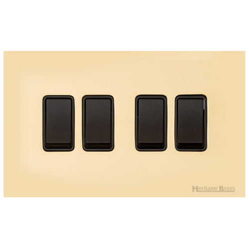 Windsor Range Polished Brass Switches & Sockets, WN1 - 4 Gang Rocker Switch by Heritage Brass By M-Marcus