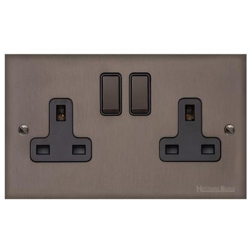 Heritage Brass Stylist Bronze Low Profile Plate - Square Edge - Double Socket (13 Amp) -Type RL9 by Heritage Brass By M-Marcus