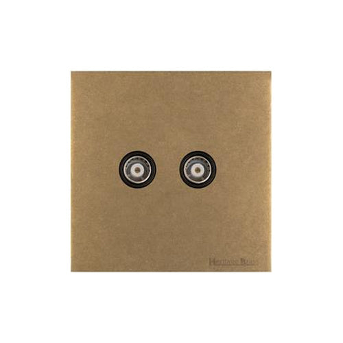 Windsor Range Aged Brass Switches & Sockets, WN50 - 2 Gang TV Coaxial Socket by Heritage Brass By M-Marcus