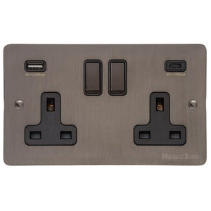 Heritage Brass Stylist Bronze Flat Plate - Round Edge - 2G 13A Socket with USB-A+C - Type L9 by Heritage Brass By M-Marcus