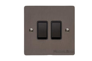 Elite Flat Plate Range Matt Bronze Switches & Sockets, T09 - 2 Gang Rocker Switch by Heritage Brass By M-Marcus