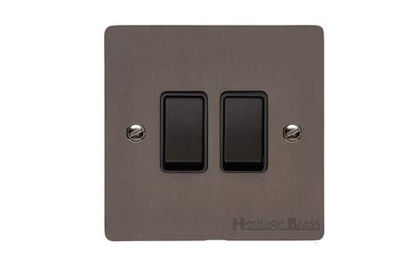 Elite Flat Plate Range Matt Bronze Switches & Sockets, T09 - 2 Gang Rocker Switch by Heritage Brass By M-Marcus