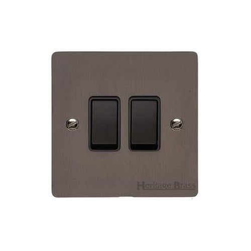 Elite Flat Plate Range Matt Bronze Switches & Sockets, T09 - 2 Gang Rocker Switch by Heritage Brass By M-Marcus