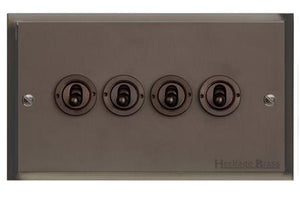 Elite Stepped Plate Range Matt Bronze Switches & Sockets, S09 - 4 Gang Toggle Switch by Heritage Brass By M-Marcus