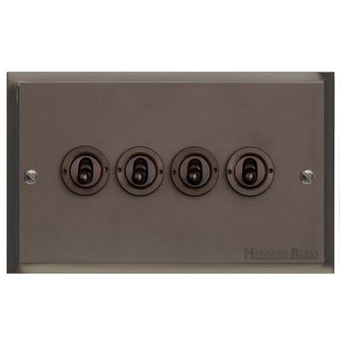 Elite Stepped Plate Range Matt Bronze Switches & Sockets, S09 - 4 Gang Toggle Switch by Heritage Brass By M-Marcus