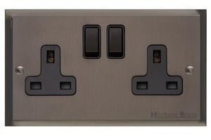 Elite Stepped Plate Range Matt Bronze Switches & Sockets, S09 - Double Socket (13 Amp) by Heritage Brass By M-Marcus