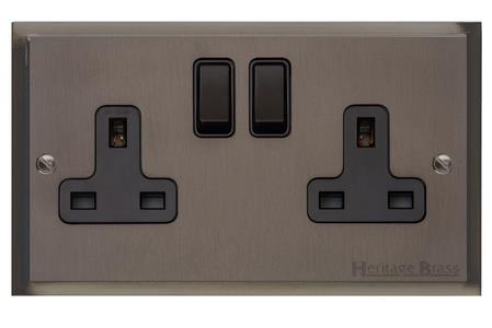 Elite Stepped Plate Range Matt Bronze Switches & Sockets, S09 - Double Socket (13 Amp) by Heritage Brass By M-Marcus