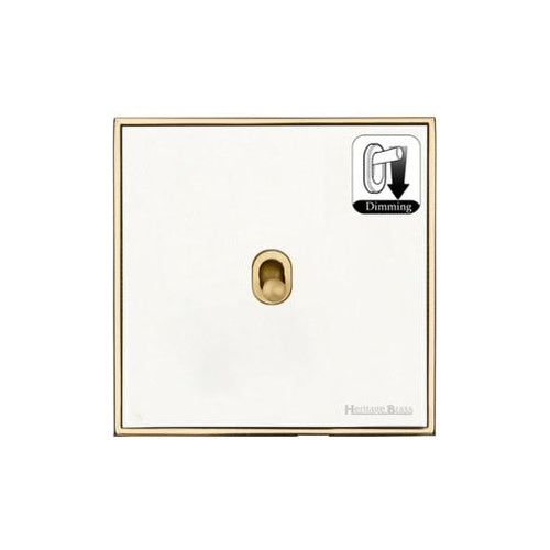 Executive Range Matt White with Polished Brass Switches & Sockets, EX10 - 1 Gang Dimming Stockholm Toggle by Heritage Brass By M-Marcus