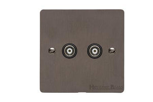 Elite Flat Plate Range Matt Bronze Switches & Sockets, T09 - 2 Gang TV Coaxial Socket by Heritage Brass By M-Marcus