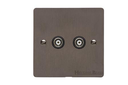 Elite Flat Plate Range Matt Bronze Switches & Sockets, T09 - 2 Gang TV Coaxial Socket by Heritage Brass By M-Marcus
