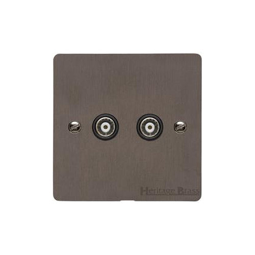 Elite Flat Plate Range Matt Bronze Switches & Sockets, T09 - 2 Gang TV Coaxial Socket by Heritage Brass By M-Marcus