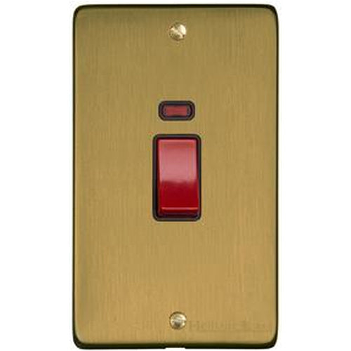 Elite Flat Plate Range Satin Brass Switches & Sockets, T04 - 45A DP Cooker Switch with Neon (tall plate) by Heritage Brass By M-Marcus