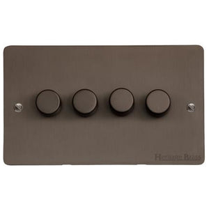 Heritage Brass Stylist Bronze Flat Plate - Round Edge - 4 Gang TED Dimmer (Compatible with LED Lamps) - Type L9 by Heritage Brass By M-Marcus
