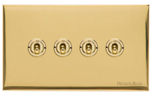 Windsor Range Polished Brass Switches & Sockets, WN1 - 4 Gang Toggle Switch by Heritage Brass By M-Marcus