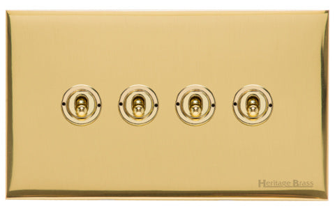 Windsor Range Polished Brass Switches & Sockets, WN1 - 4 Gang Toggle Switch by Heritage Brass By M-Marcus