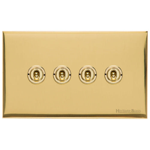 Windsor Range Polished Brass Switches & Sockets, WN1 - 4 Gang Toggle Switch by Heritage Brass By M-Marcus