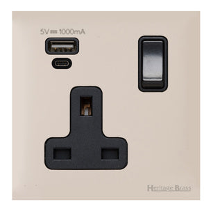 Windsor Range Satin Nickel Switches & Sockets, WN5 - 1G 13A Socket with USB-A+C by Heritage Brass By M-Marcus