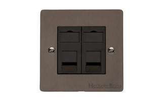 Elite Flat Plate Range Matt Bronze Switches & Sockets, T09 - 2 Gang Secondary Line Socket by Heritage Brass By M-Marcus