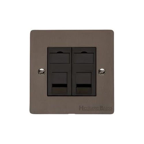 Elite Flat Plate Range Matt Bronze Switches & Sockets, T09 - 2 Gang Secondary Line Socket by Heritage Brass By M-Marcus