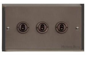 Elite Stepped Plate Range Matt Bronze Switches & Sockets, S09 - 3 Gang Toggle Switch by Heritage Brass By M-Marcus