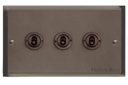 Elite Stepped Plate Range Matt Bronze Switches & Sockets, S09 - 3 Gang Toggle Switch by Heritage Brass By M-Marcus