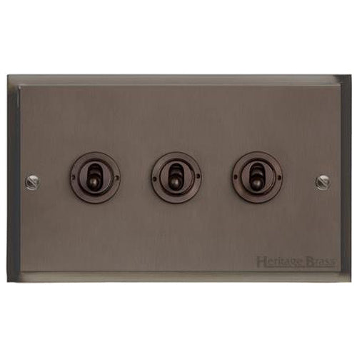 Elite Stepped Plate Range Matt Bronze Switches & Sockets, S09 - 3 Gang Toggle Switch by Heritage Brass By M-Marcus