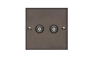 Heritage Brass Stylist Bronze Low Profile Plate - Square Edge - 2 Gang TV Coaxial Socket
