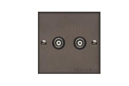 Heritage Brass Stylist Bronze Low Profile Plate - Square Edge - 2 Gang TV Coaxial Socket