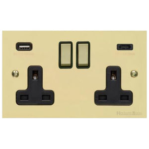 Richmond Elite Range Satin Brass Switches & Sockets, LP44 - 2G 13A Socket with USB-A+C by Heritage Brass By M-Marcus
