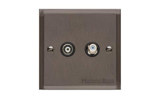 Elite Stepped Plate Range Matt Bronze Switches & Sockets, S09 - TV/Satellite Socket by Heritage Brass By M-Marcus