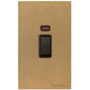 Windsor Range Aged Brass Switches & Sockets, WN50 - 45A DP Cooker Switch with Neon (tall plate) by Heritage Brass By M-Marcus