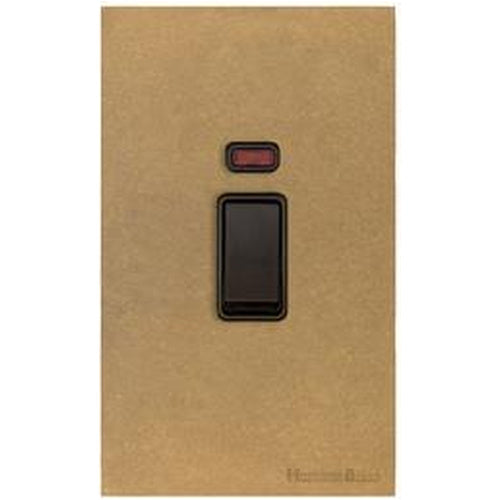 Windsor Range Aged Brass Switches & Sockets, WN50 - 45A DP Cooker Switch with Neon (tall plate) by Heritage Brass By M-Marcus