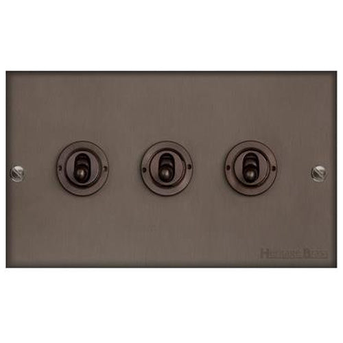 Richmond Elite Range Matt Bronze Switches & Sockets, LP9 - 3 Gang Toggle Switch by Heritage Brass By M-Marcus