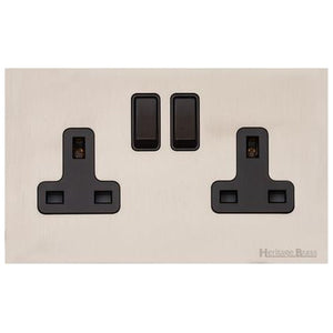 Windsor Range Satin Nickel Switches & Sockets, WN5 - Double Socket (13 Amp) by Heritage Brass By M-Marcus