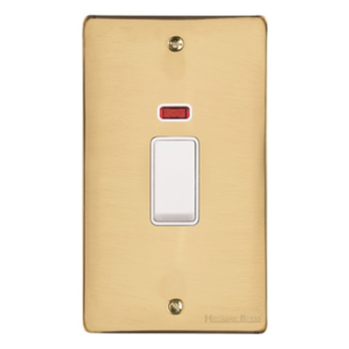 Elite Flat Plate Range Polished Brass, T01 - 45A DP Cooker Switch with Neon (tall plate)