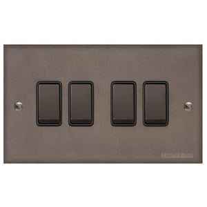 Heritage Brass Stylist Bronze Low Profile Plate - Square Edge - 4 Gang 2-Way Rocker Switch -Type RL9 by Heritage Brass By M-Marcus