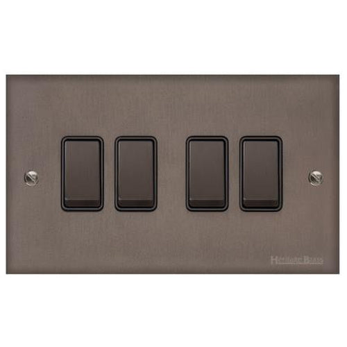 Heritage Brass Stylist Bronze Low Profile Plate - Square Edge - 4 Gang 2-Way Rocker Switch -Type RL9 by Heritage Brass By M-Marcus