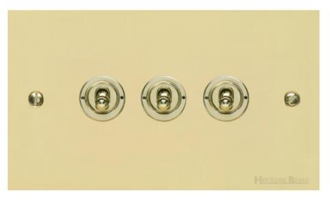 Richmond Elite Range Satin Brass Switches & Sockets, LP44 - 3 Gang Toggle Switch by Heritage Brass By M-Marcus